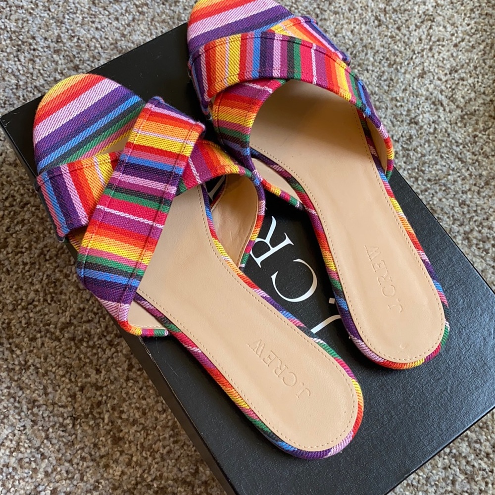 Cute J.Crew flat rainbow slides!